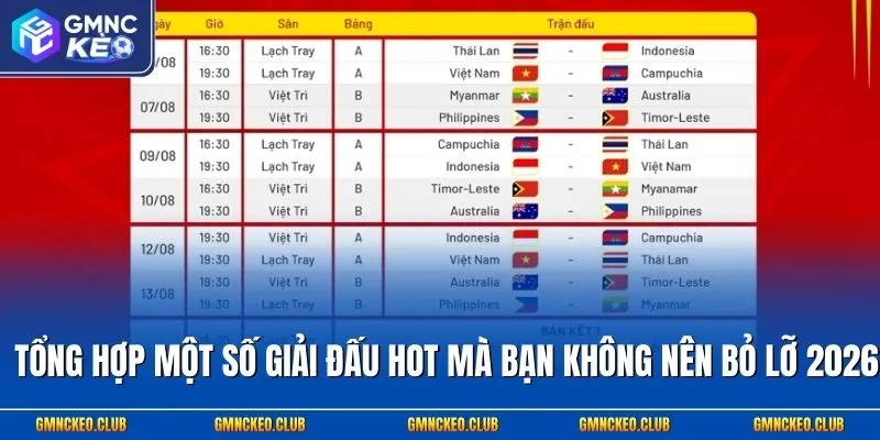 Tổng hợp một số giải đấu hot mà bạn không nên bỏ lỡ 2026