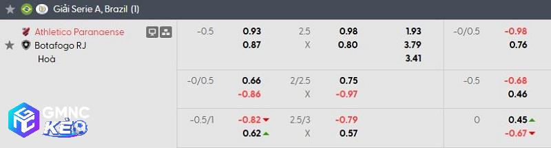 Tỷ lệ soi kèo Paranaense vs Botafogo
